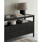 Featuring Spindle Oak Black Dresser by Ethnicraft at Amethyst Home. The Spindle collection found its inspiration in the traditional spinning wheel. Slightly tapered legs and rounded edges add a soft, sensual quality to this beautiful bedroom collection. This dresser is just as much at home in the bedroom as it is in commercial spaces as a stylish stora.  Amethyst Home provides interior design, new home construction design consulting, vintage area rugs, and lighting in the Winter Garden metro area.