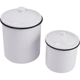 Creative Co-Op Set of 2 White Enameled Canisters with Lids