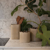 Flowery Plant Pot Beige Small