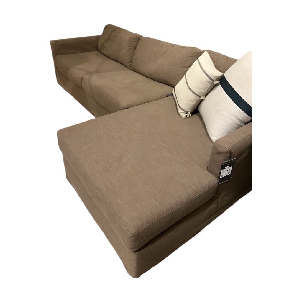 Proudly built by American makers using US-sourced materials and mechanisms. This slipcovered sectional features clean track arms for a classic, traditional look, PFAS-free performance fabric, and feather filling for a plush sit. Slipcovered styles are fully removable and can be dry cleaned. Amethyst Home provides interior design, new home construction design consulting, vintage area rugs, and lighting in the Boston metro area.