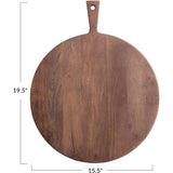 Creative Co-Op Round Mango Wood Cheese/Cutting Board with Handle, Walnut Finish