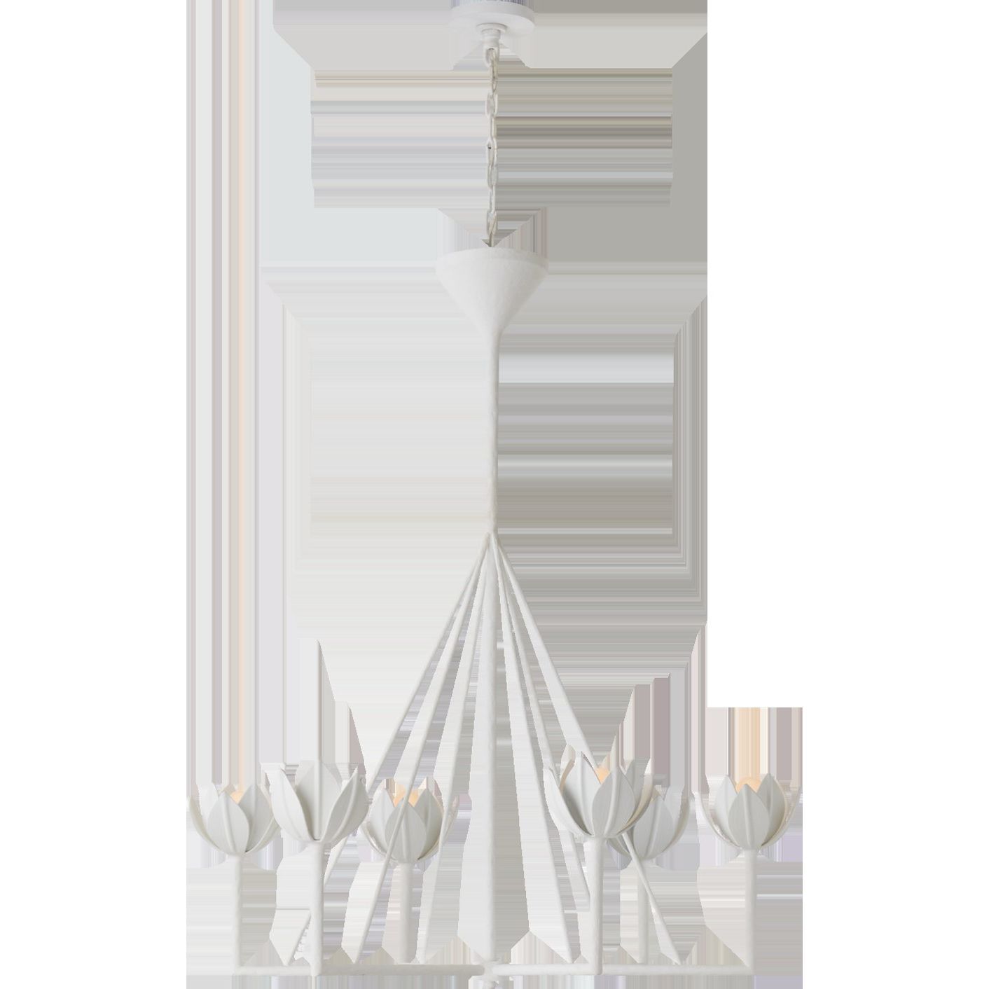 Featuring Alberto Large Single Tier Chandelier by Visual Comfort at Amethyst Home. The Alberto Large Single Tier Chandelier by Visual Comfort has gorgeous, thin arms with a stunning flower placed atop each head. This gives a unique, bright look to any dining room, living room, or other large area.
Overall Dimensions: 40" L x 40" W x 46.75" H.  Amethyst Home provides interior design, new home construction design consulting, vintage area rugs, and lighting in the Laguna Beach metro area.