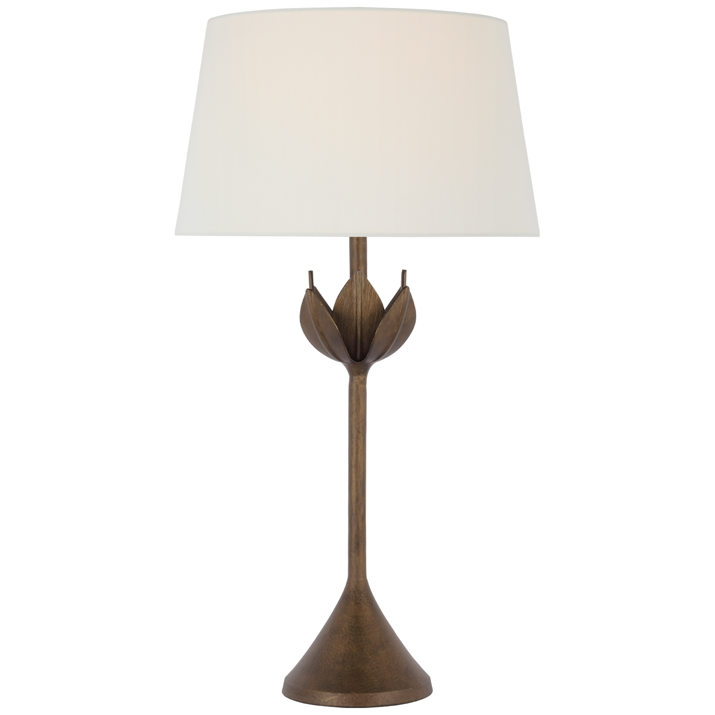 Featuring Alberto Large Table Lamp Antique Bronze Leaf by Visual Comfort at Amethyst Home. The Alberto by Julie Neill pays homage to artist Diego Giacometti through elegant floral forms. Flowers, alone or in groups, bloom with intricate petals that explore the beauty of plaster as a sculptural material lending itself to this down-to-earth texture completed by a variety of metallic. Amethyst Home provides interior design, new construction, custom furniture, and area rugs in the Nashville metro area