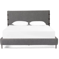 Featuring Anderson Knoll Charcoal Bed by Four Hands at Amethyst Home. Bring texture into play. Upholstered in a performance fabric in a grey boucle for Knoll Charcoal, with decorative leather straps adding a material-driven touch with contrast. Standard box spring required.
Sizes:
King : 81.50"W x 85"L x 55"HInterior dimensions for a  king mattress: 76.75" x 80.75" x 2"
Queen : 65.75"W x 85. Amethyst Home provides interior design services, furniture, rugs, and lighting in the Charlotte metro area.