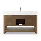 Featuring Anthem Washed Natural Veneer Single Wide Vanity by Four Hands at Amethyst Home. Set the tone for a calming, peaceful space with this simple, yet spacious design. Crafted with a wire-brushed, thick oak veneer base in a natural finish for added character, a Carrera marble top and solid brass hardware. A mix of drawers, cabinets and open shelving offers a variety of sto. Amethyst Home provides interior design, new construction, custom furniture, and area rugs in the Winter Garden metro area