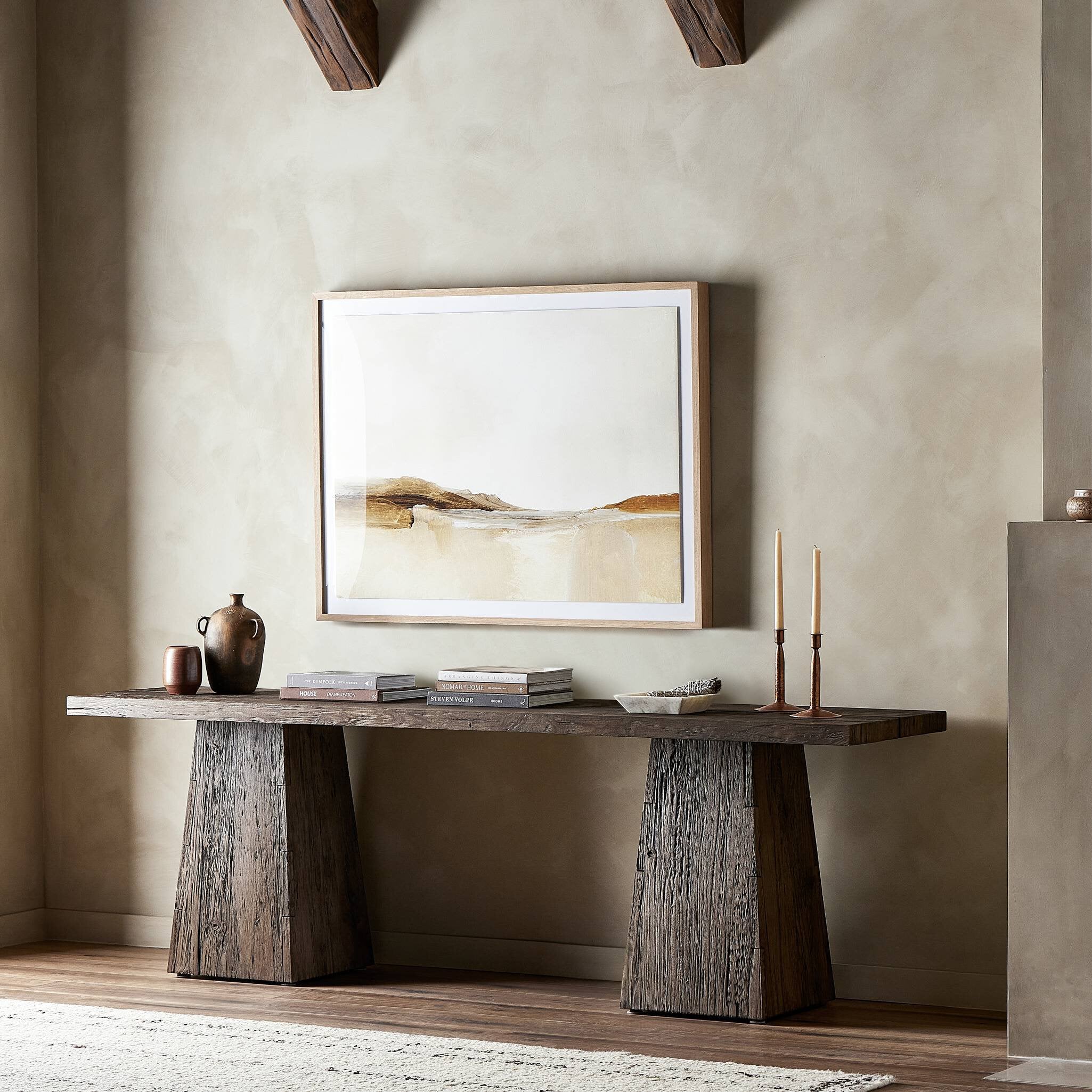 Featuring Atlas Smoked Alder Console Table by Four Hands at Amethyst Home. Smoked alder shapes a streamlined console table, with angular lines and wide proportions for a clean look with substance.Overall Dimensions: 94.00"w x 22.00"d x 30.00"hWeight : 136.35 lbsMaterials : Resawn Alder, Pine Plywood. Amethyst Home provides interior design, new construction, custom furniture, and area rugs in the Boston metro area