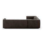 Featuring Augustine Deacon Wolf 3-Piece Sectional by Four Hands at Amethyst Home. A dramatically channeled sofa wrapped in dark top grain leather creates a mature, clean look inspired by modern menswear. This three-piece sectional is perfectly sized for smaller spaces.105"Overall Dimensions: 105.50"w x 105.50"d x 26.50"hWeight: 249.13 lbs126"Overall Dimensions: 125.50"w x 125.50". Amethyst Home provides interior design, new construction, custom furniture, and area rugs in the Alpharetta metro area