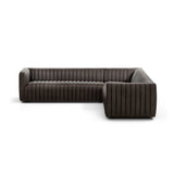 Featuring Augustine Deacon Wolf 3-Piece Sectional by Four Hands at Amethyst Home. A dramatically channeled sofa wrapped in dark top grain leather creates a mature, clean look inspired by modern menswear. This three-piece sectional is perfectly sized for smaller spaces.105"Overall Dimensions: 105.50"w x 105.50"d x 26.50"hWeight: 249.13 lbs126"Overall Dimensions: 125.50"w x 125.50. Amethyst Home provides interior design, new construction, custom furniture, and area rugs in the Los Angeles metro area
