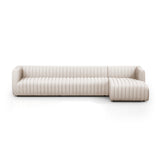 Featuring Augustine Dover Crescent 2-Piece Sectional by Four Hands at Amethyst Home. A dramatically channeled sofa with white linen-blend upholstery offers a crisp, clean look and sumptuous sit. Two-piece sectional with right arm-facing chaise, sized for larger spaces.Left ChaiseOverall Dimensions: 126.00"w x 64.00"d x 26.50"hWeight: 189.59 lbsRight ChaiseOverall Dimensions: 126.00"w. Amethyst Home provides interior design, new construction, custom furniture, and area rugs in the Boston metro area