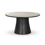Featuring Balboa Veined White Marble Outdoor Dining Table 55" by Four Hands at Amethyst Home. A tulip base of grey-finished aluminum supports a rounded inset tabletop of white marble, with beautiful natural veining. Cover or store indoors during inclement weather and when not in use.Overall Dimensions: 55.00"w x 55.00"d x 30.25"hWeight : 283.60 lbsMaterials : Solid Marble, Aluminu. Amethyst Home provides interior design, new construction, custom furniture, and area rugs in the Charlotte metro area