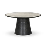 Featuring Balboa Veined White Marble Outdoor Dining Table 55" by Four Hands at Amethyst Home. A tulip base of grey-finished aluminum supports a rounded inset tabletop of white marble, with beautiful natural veining. Cover or store indoors during inclement weather and when not in use.Overall Dimensions: 55.00"w x 55.00"d x 30.25"hWeight : 283.60 lbsMaterials : Solid Marble, Aluminu. Amethyst Home provides interior design, new construction, custom furniture, and area rugs in the Charlotte metro area