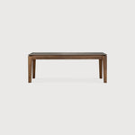 Featuring Bok Teak Brown Bench by Ethnicraft at Amethyst Home. Reminiscent of a goat's curved horns, the Bok collection combines sculptural elegance and contemporary crafting into a graceful and airy form. The Bok bench pairs well with the Bok dining table, but also as a stand-alone against a wall, in a hallway or at the end of a bed.Adjustable Feet : NoBrushed : NoCollection : Bo. Amethyst Home provides interior design, new construction, custom furniture, and area rugs in the San Diego metro area