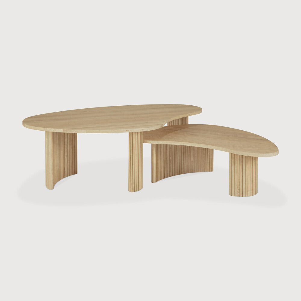 Featuring Boomerang Oak Coffee Table by Ethnicraft at Amethyst Home. Playful, pebble shapes set on a beautiful, folded, base. The Boomerang coffee table is a fantastic and well-proportioned addition to any space. Configured with the two sizes together, or as a stand-alone, this design is sure to capture attention.Adjustable Feet : NoBrushed : NoCollection : BoomerangFinish : OiledF. Amethyst Home provides interior design, new construction, custom furniture, and area rugs in the Portland metro area