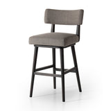 Featuring Cardell Alcala Nickel Swivel Bar + Counter Stool by Four Hands at Amethyst Home. Natural solid parawood forms a curved barrel back on this everyday dining stool featuring a memory swivel. Plush cushioned seat and back are upholstered in a performance fabric. High-performance fabrics are specially created to withstand spills, stains, high traffic and wear, ensuring lon. Amethyst Home provides interior design, new construction, custom furniture, and area rugs in the Laguna Beach metro area