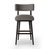 Featuring Cardell Alcala Nickel Swivel Bar + Counter Stool by Four Hands at Amethyst Home. Natural solid parawood forms a curved barrel back on this everyday dining stool featuring a memory swivel. Plush cushioned seat and back are upholstered in a performance fabric. High-performance fabrics are specially created to withstand spills, stains, high traffic and wear, ensuring long-. Amethyst Home provides interior design, new construction, custom furniture, and area rugs in the Scottsdale metro area