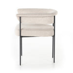 Featuring Carrie Light Camel Dining Chair by Four Hands at Amethyst Home. Airy and light with slim, black-finished iron framing, camel-colored upholstery lends texture to a beautifully sculpted dining style featuring a yoke back and exterior fold detailing.Overall Dimensions: 25.50"w x 23.00"d x 27.50"hWeight : 29.54 lbsMaterials : 100% Polyester, Iron, Poplar Plywood. Amethyst Home provides interior design, new construction, custom furniture, and area rugs in the Charlotte metro area