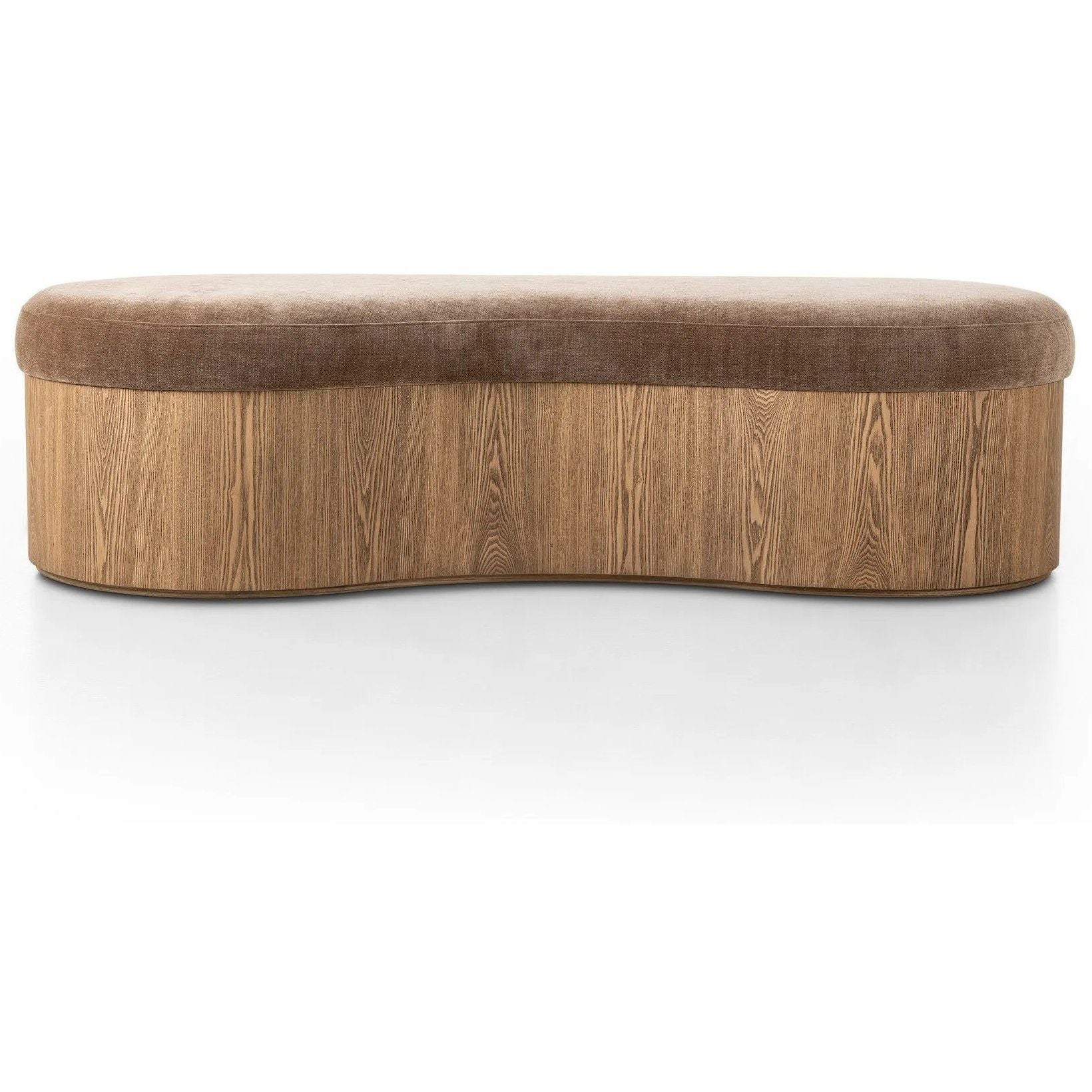 Featuring Celeste Altair Mushroom Accent Bench by Four Hands at Amethyst Home. Elevate any room with a curvy statement bench. Made from a kidney-shaped base of toasted ash veneer and a soft, velvety seat. Overall Dimensions: 73.00"w x 31.50"d x 20.25"h. Amethyst Home provides interior design, new home construction design consulting, vintage area rugs, and lighting in the Boston metro area.