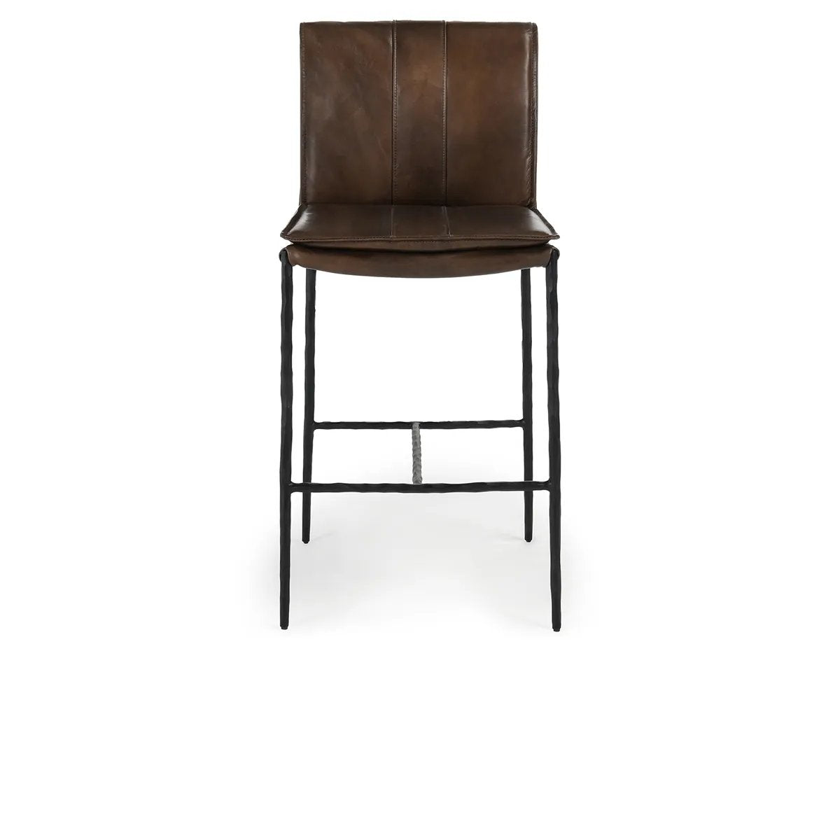 We the love the sleek look the black top grain leather brings to this Mayer Bar + Counter Stool - Black -- the perfect stool for any kitchen or bar area. Amethyst Home provides interior design, new home construction design consulting, vintage area rugs, and lighting in the Nashville metro area.