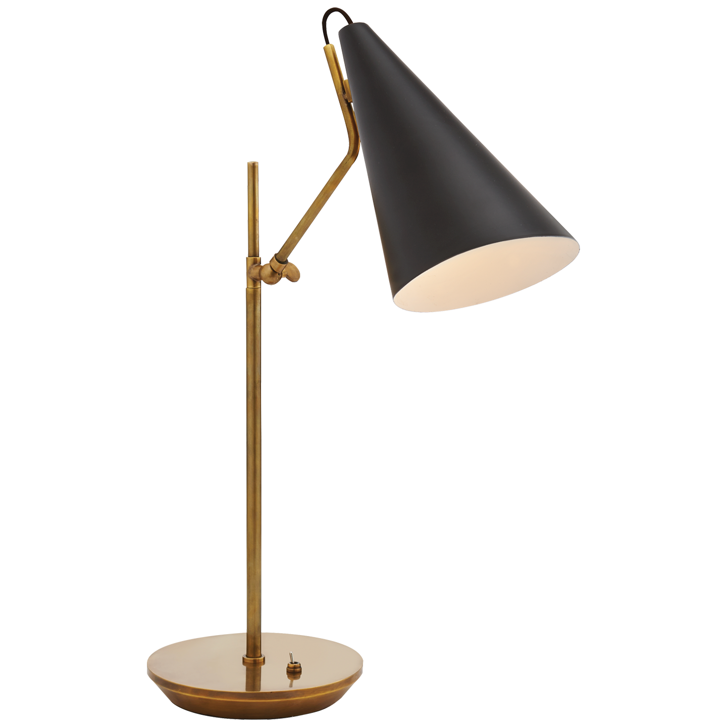 Featuring Clemente Table Lamp Brass with Black by Visual Comfort at Amethyst Home. The Clemente by AERIN offers refined angles and sleek detailing while lighting with elegant simplicity. Elongated conical shades provide a modern balance to a mid-century design with antique brass finishes. Any hallway or library will be enhanced with the Clemente, especially behind a favorite reading . Amethyst Home provides interior design, new construction, custom furniture, and area rugs in the Dallas metro area