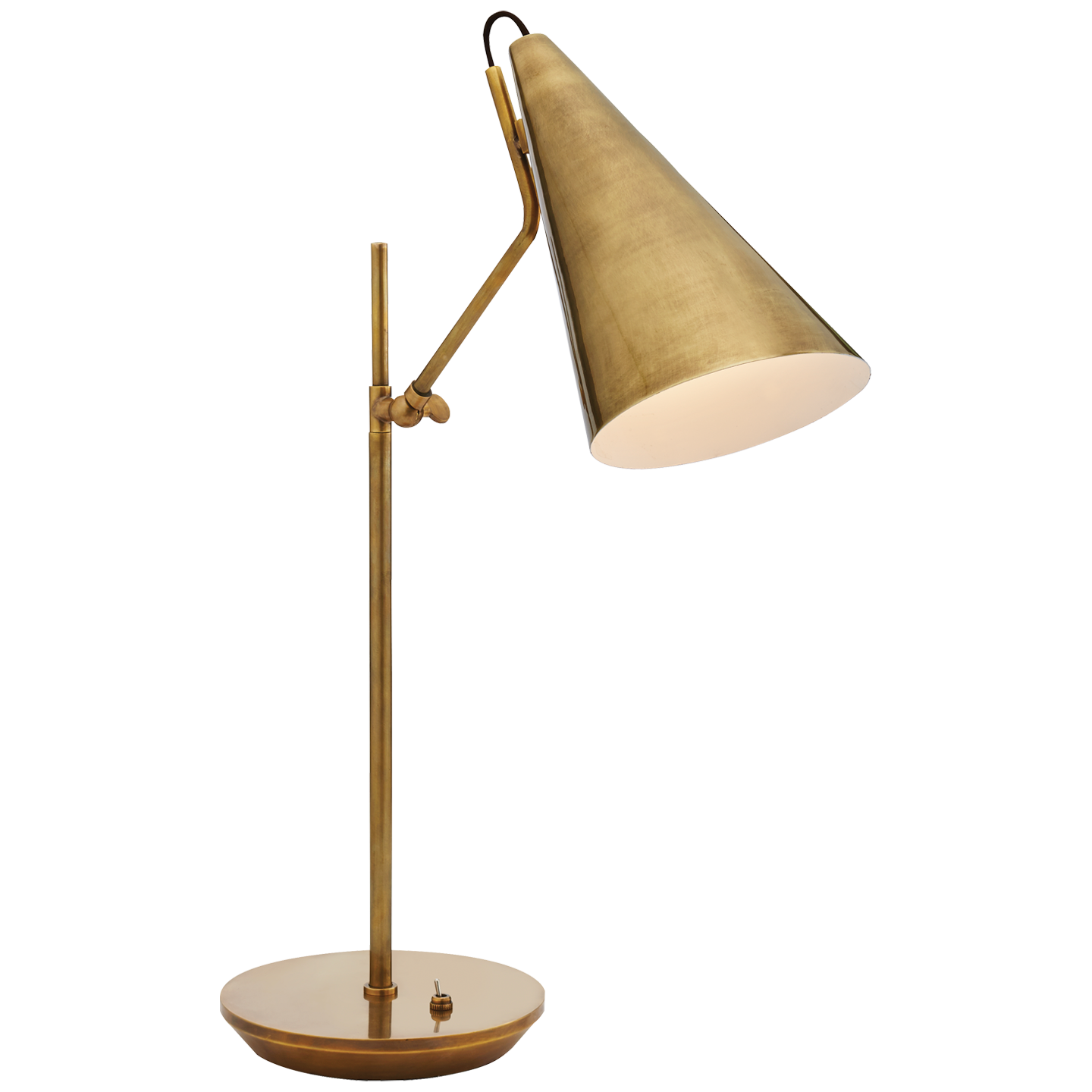 Featuring Clemente Table Lamp Hand-Rubbed Antique Brass by Visual Comfort at Amethyst Home. The Clemente by AERIN offers refined angles and sleek detailing while lighting with elegant simplicity. Elongated conical shades provide a modern balance to a mid-century design with antique brass finishes. Any hallway or library will be enhanced with the Clemente, especially behind a fav. Amethyst Home provides interior design, new construction, custom furniture, and area rugs in the Kansas City metro area