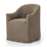 Featuring Cove Broadway Coffee Dining Chair With Casters by Four Hands at Amethyst Home. A polished form with curved lines and upholstered in a coffee-brown flax/linen blend, this chair brings quiet sophistication to the dining room. Functional casters allow easy movement.Overall Dimensions: 25.50"w x 25.25"d x 32.25"hWeight : 28.66 lbsMaterials : 100% Flax/Linen, 87% Polyuret. Amethyst Home provides interior design, new construction, custom furniture, and area rugs in the Newport Beach metro area