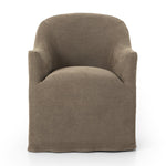 Featuring Cove Broadway Coffee Dining Chair With Casters by Four Hands at Amethyst Home. A polished form with curved lines and upholstered in a coffee-brown flax/linen blend, this chair brings quiet sophistication to the dining room. Functional casters allow easy movement.Overall Dimensions: 25.50"w x 25.25"d x 32.25"hWeight : 28.66 lbsMaterials : 100% Flax/Linen, 87% Polyurethan. Amethyst Home provides interior design, new construction, custom furniture, and area rugs in the Washington metro area