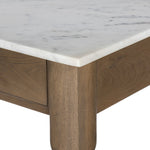 Featuring Dothan White Marble Kitchen Island by Four Hands at Amethyst Home. Antique turn shape-inspired with a fresh geometric twist. Finished in toasted oak and paired with white marble, it offers functionality with three drawers on each side, plus a spacious bottom shelf for bonus storage.Overall Dimensions: 58.00"w x 31.00"d x 36.00"hWeight : 322.76 lbsMaterials : Solid Marble, S. Amethyst Home provides interior design, new construction, custom furniture, and area rugs in the Dallas metro area