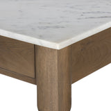 Featuring Dothan White Marble Kitchen Island by Four Hands at Amethyst Home. Antique turn shape-inspired with a fresh geometric twist. Finished in toasted oak and paired with white marble, it offers functionality with three drawers on each side, plus a spacious bottom shelf for bonus storage.Overall Dimensions: 58.00"w x 31.00"d x 36.00"hWeight : 322.76 lbsMaterials : Solid Marble, S. Amethyst Home provides interior design, new construction, custom furniture, and area rugs in the Dallas metro area