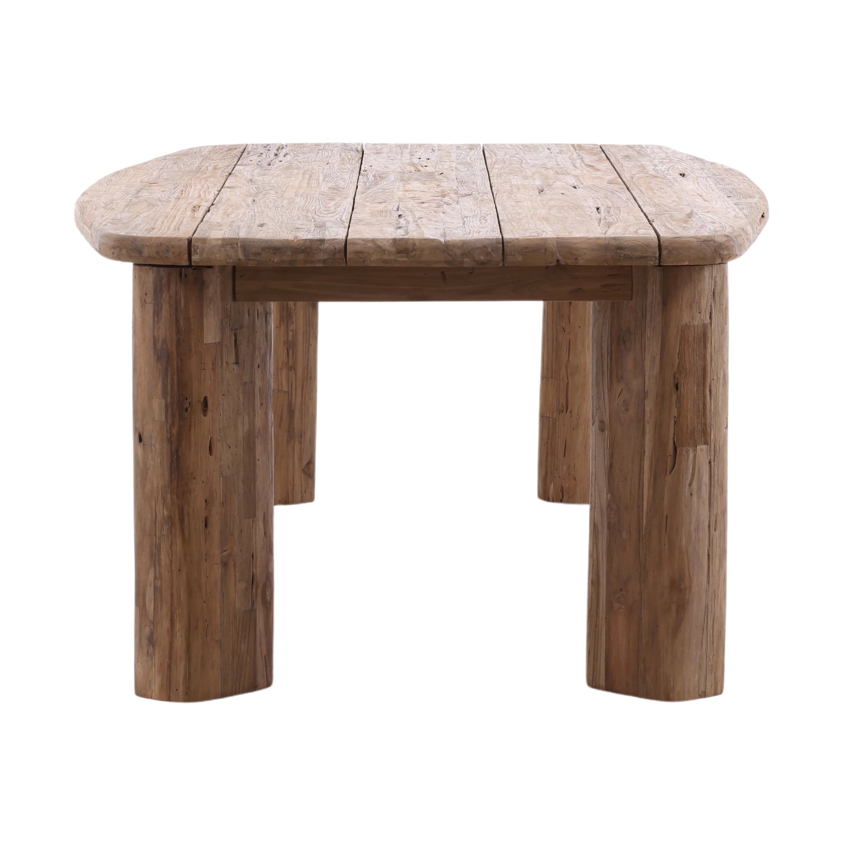 These teak tables are designed for outdoor use, but to preserve their longevity and maintain their appearance, we recommend minimizing exposure to rain and moisture. Prolonged exposure to water can affect the wood's natural finish and may lead to discoloration or surface damage. For best results, cover or store the tables during inclement weather. Amethyst Home provides interior design, new home construction design consulting, vintage area rugs, and lighting in the Houston metro area.