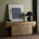 Featuring Elbert Rustic Oak Veneer Console Table by Four Hands at Amethyst Home. Natural beauty taking shape. A block-style pedestal base cradles a beam-like tabletop, all made from thick, light-finished oak veneer with oyster-cut ash accents.Overall Dimensions: 78.75"w x 17.75"d x 29.50"hWeight : 127.10 lbsMaterials : Thick Oak Veneer, Ash Oyster Veneer. Amethyst Home provides interior design, new construction, custom furniture, and area rugs in the Charlotte metro area