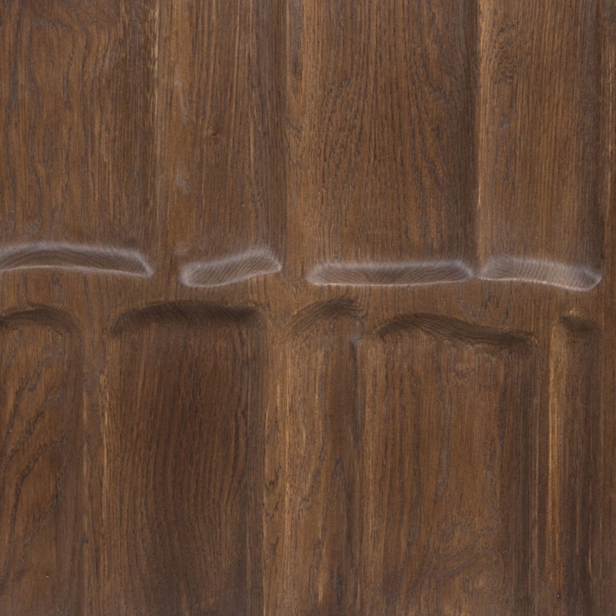 Featuring Ezri Cocoa Oak Sideboard by Four Hands at Amethyst Home. Grain and character variation within a solid oak finish give this sideboard organic visual interest. The carved design and floor-to-top cylinder legs give a primitive look that balances the movement of the wood pattern.Overall Dimensions: 98.00"w x 18.00"d x 34.00"hWeight : 245.38 lbsMaterials : Solid Oak. Amethyst Home provides interior design, new construction, custom furniture, and area rugs in the Austin metro area