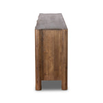 Featuring Ezri Cocoa Oak Sideboard by Four Hands at Amethyst Home. Grain and character variation within a solid oak finish give this sideboard organic visual interest. The carved design and floor-to-top cylinder legs give a primitive look that balances the movement of the wood pattern.Overall Dimensions: 98.00"w x 18.00"d x 34.00"hWeight : 245.38 lbsMaterials : Solid Oak. Amethyst Home provides interior design, new construction, custom furniture, and area rugs in the Scottsdale metro area