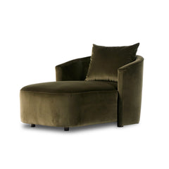Featuring Joslyn Surrey Olive Chaise Lounge by Four Hands at Amethyst Home. Thick, soft velvet and modern organic curves make this an unforgettable piece.  Perfect for a relaxing corner or pair together for the ultimate movie hangout.Overall Dimensions: 39.00"w x 58.50"d x 33.50"hWeight : 81.57 lbsMaterials : 76.8% Cotton, 23.2% Polyester, Pine Plywood, Solid Pine. Amethyst Home provides interior design, new construction, custom furniture, and area rugs in the Portland metro area