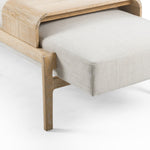 Featuring Fawkes Savoy Parchment Bench by Four Hands at Amethyst Home. A uniquely modern statement piece inspired by the functional mid-century-style telephone bench, neutral poly/linen-blend seating features a sliding tray of white-washed oak – the perfect place for a favorite book or cocktail. Great in the entryway or living room.Size: 78.75"w x 28"d x 20"hWeight : 59.72 lbs. Amethyst Home provides interior design, new construction, custom furniture, and area rugs in the Austin metro area