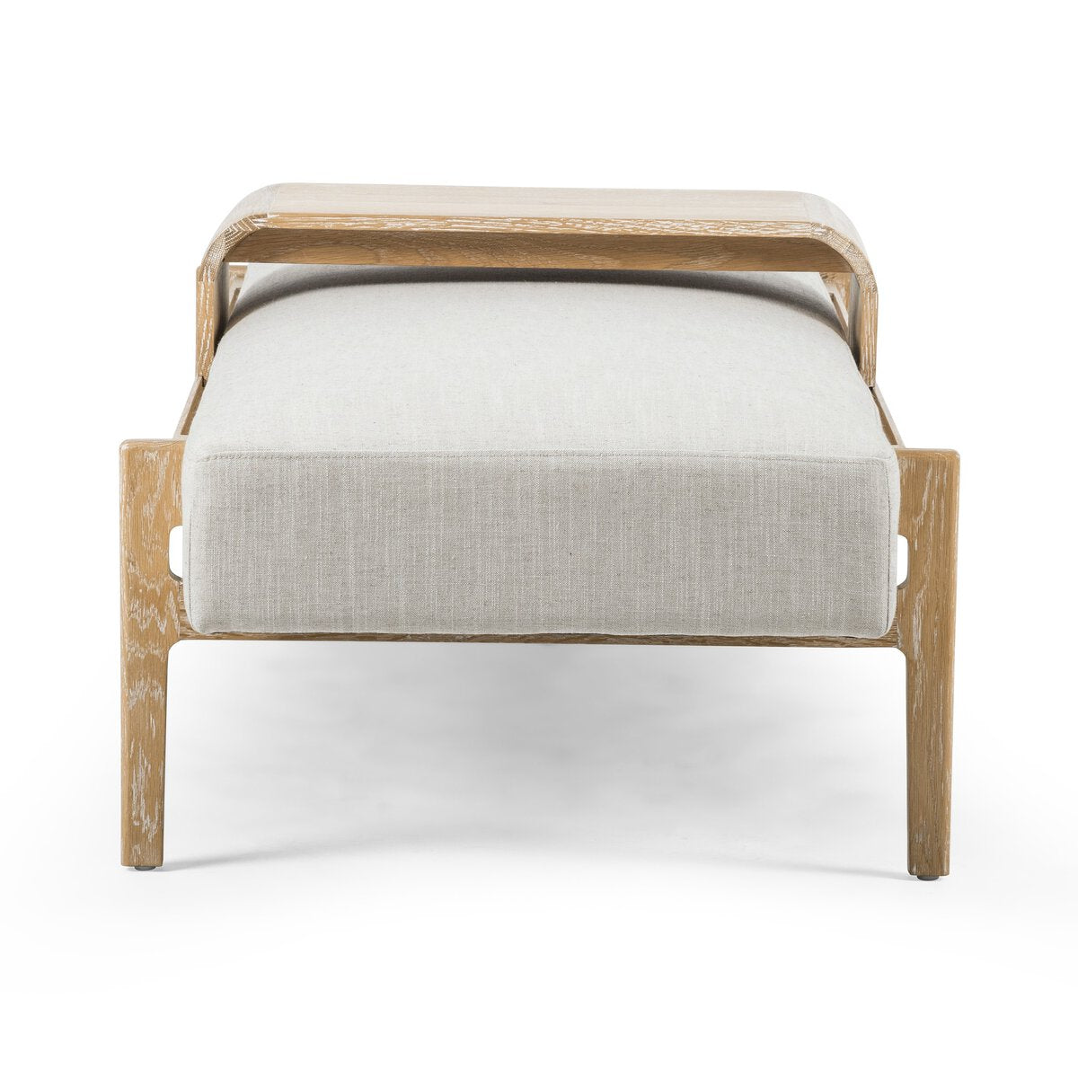 Featuring Fawkes Savoy Parchment Bench by Four Hands at Amethyst Home. A uniquely modern statement piece inspired by the functional mid-century-style telephone bench, neutral poly/linen-blend seating features a sliding tray of white-washed oak – the perfect place for a favorite book or cocktail. Great in the entryway or living room.Size: 78.75"w x 28"d x 20"hWeight : 59.72 lbs. Amethyst Home provides interior design, new construction, custom furniture, and area rugs in the Washington metro area