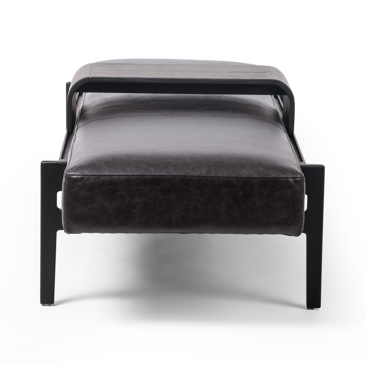 Featuring Fawkes Sonoma Black Bench by Four Hands at Amethyst Home. A uniquely modern statement piece inspired by the functional mid-century–style telephone bench, top-grain leather seating features a sliding tray of solid beechwood – the perfect place for a favorite book or cocktail. Great in the entryway or living room.Overall Dimensions: 78.75"w x 28.00"d x 20.00"hWeight : 59.. Amethyst Home provides interior design, new construction, custom furniture, and area rugs in the Alpharetta metro area