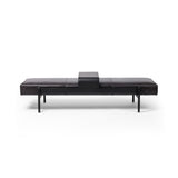 Featuring Fawkes Sonoma Black Bench by Four Hands at Amethyst Home. A uniquely modern statement piece inspired by the functional mid-century–style telephone bench, top-grain leather seating features a sliding tray of solid beechwood – the perfect place for a favorite book or cocktail. Great in the entryway or living room.Overall Dimensions: 78.75"w x 28.00"d x 20.00"hWeight : 59.72 l. Amethyst Home provides interior design, new construction, custom furniture, and area rugs in the Boston metro area