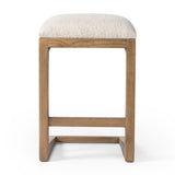 Featuring Finn Somerton Ash Bar + Counter Stool by Four Hands at Amethyst Home. A stunner from every angle, this architecturally inspired counter stool features an angular base crafted from solid ash with two iron rods for added support and visual interest. Seat is upholstered in a linen/cotton/poly blend performance fabric with subtle texture throughout. Performance fabrics are spec. Amethyst Home provides interior design, new construction, custom furniture, and area rugs in the Dallas metro area