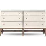 Featuring Fiona Ivory Painted Raffia 6 Drawer Dresser by Four Hands at Amethyst Home. Indulge in luxury with the Fiona Ivory Painted Raffia 6 Drawer Dresser. This elegant dresser boasts a sophisticated ivory painted finish and hand-woven raffia drawers. With six spacious drawers, it offers ample storage space while adding a touch of exclusivity to any bedro. Amethyst Home provides interior design, new home construction design consulting, vintage area rugs, and lighting in the Park City metro area.