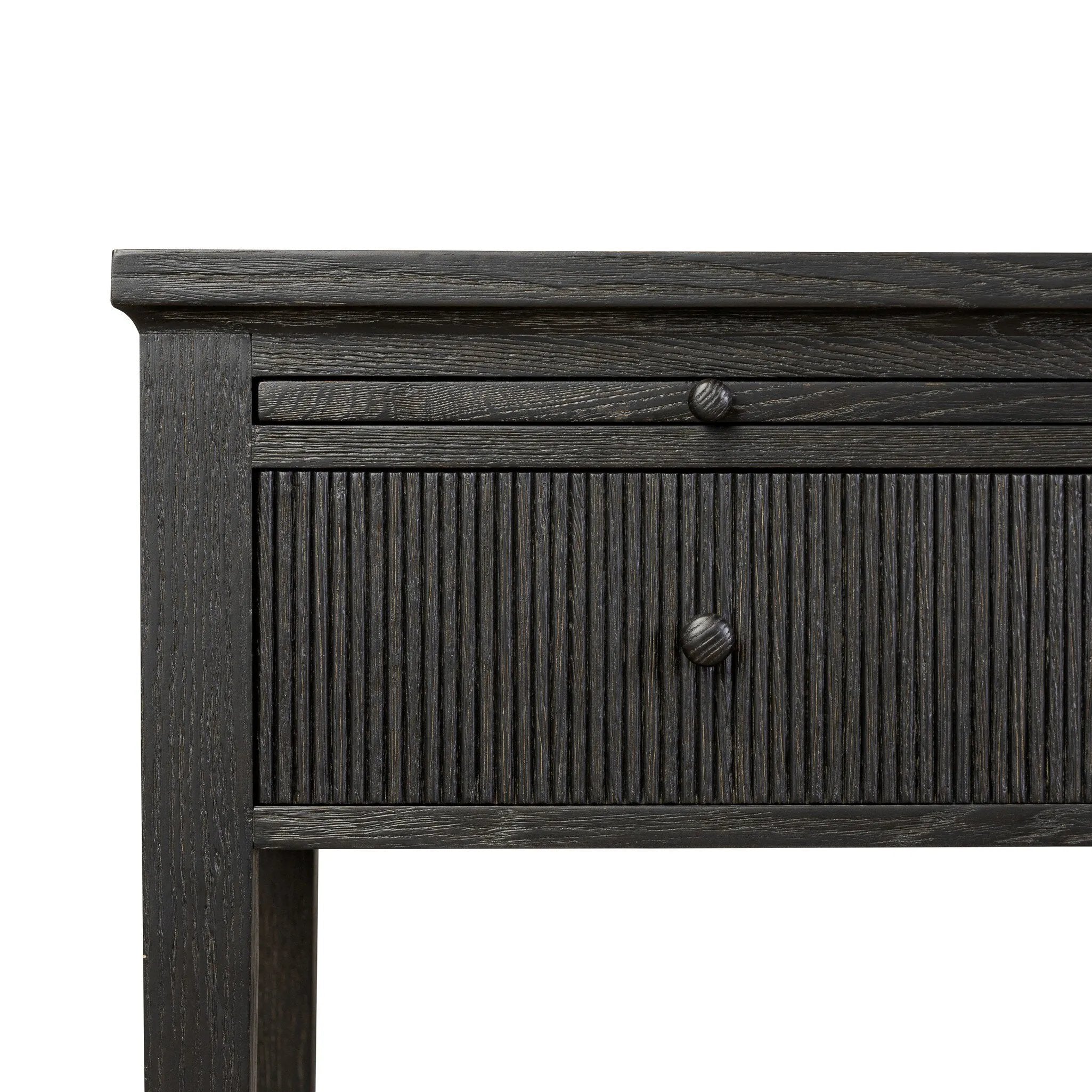 As lovers of luxe style at Amethyst, we love the nature inspired Bush Desk - Distressed Black Oak. This item pairs well with other brands such as Loloi Rugs and is perfect for eclectic homes Amethyst Home provides interior design, new home construction design consulting, vintage area rugs, and lighting in the Charlotte metro area.