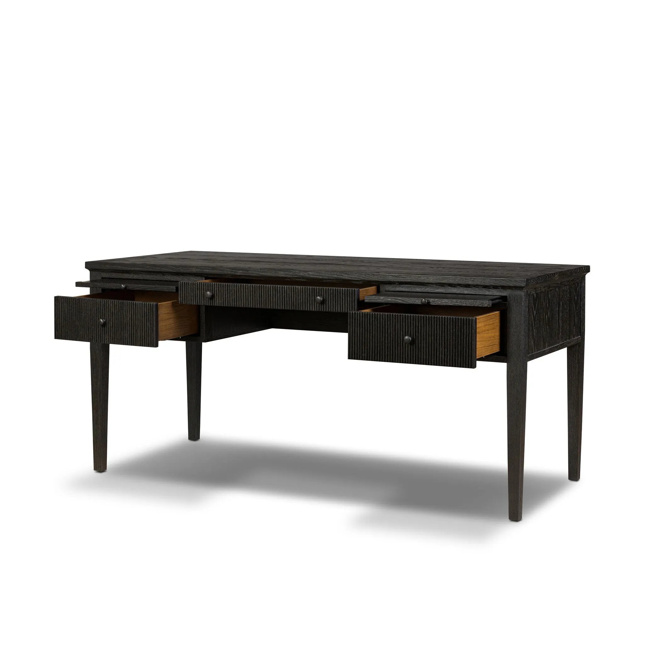 As lovers of luxe style at Amethyst, we love the nature inspired Bush Desk - Distressed Black Oak. This item pairs well with other brands such as Loloi Rugs and is perfect for eclectic homes Amethyst Home provides interior design, new home construction design consulting, vintage area rugs, and lighting in the Omaha metro area.