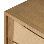 As fans of wabi sabi style at Amethyst, we love the warm modern inspired Wilmina Nightstand - Amber Oak Thin Veneer. This item pairs well with other brands such as Ethnicraft and is perfect for eclectic homes Amethyst Home provides interior design, new home construction design consulting, vintage area rugs, and lighting in the San Diego metro area.