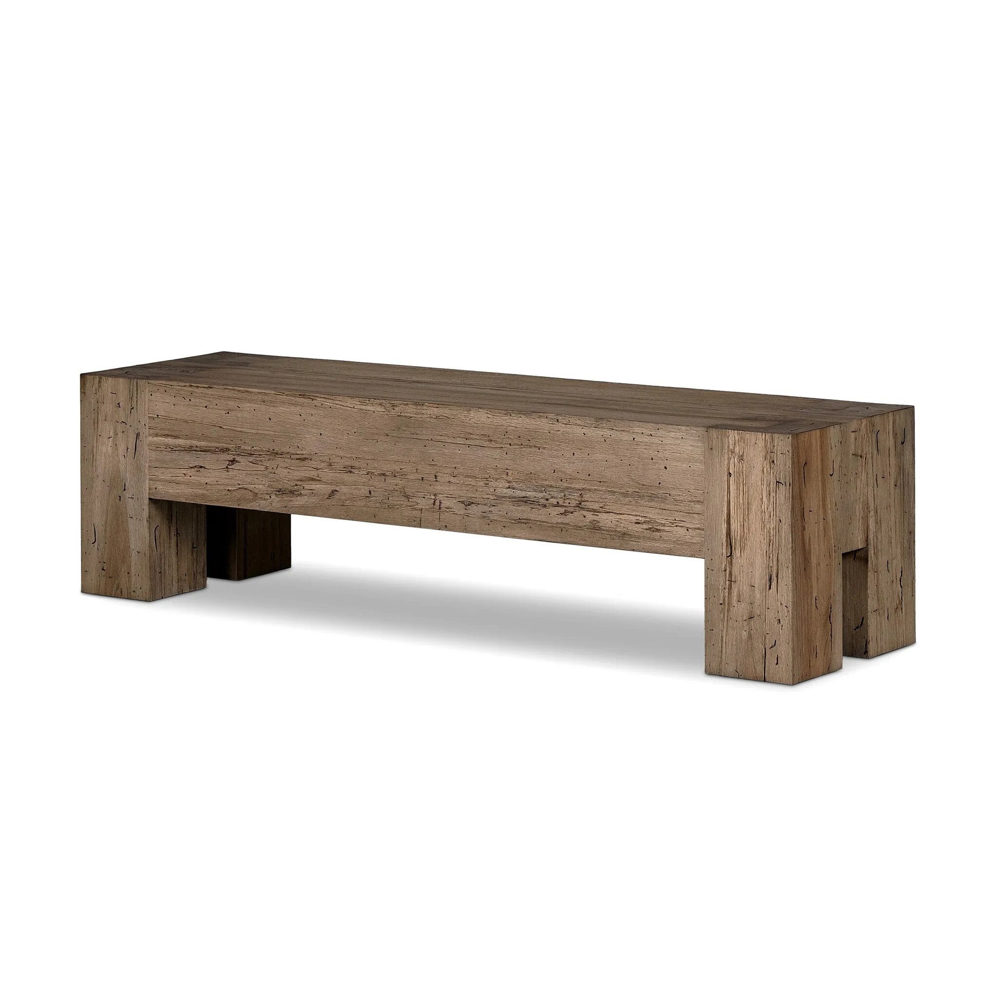 Made from thick-cut oak veneer with a faux rustic finish made to emulate wormwood, with clean Parsons lines, chunky squared legs and dovetail joinery detailing.As enthusiasts of organic modern materials at Amethyst, we love the optimistic inspired Abaso Accent Bench - Rustic Wormwood Oak. Amethyst Home provides interior design, new home construction design consulting, vintage area rugs, and lighting in the Charlotte metro area.