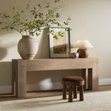 Made from thick-cut oak veneer with a faux rustic finish made to emulate wormwood, this large-scale console table features chunky squared legs and dovetail joinery detailing.As lovers of modern design at Amethyst, we love the designer inspired Abaso Console Table - Whitewash Rustic Wormwood Oak. Amethyst Home provides interior design, new home construction design consulting, vintage area rugs, and lighting in the Omaha metro area.