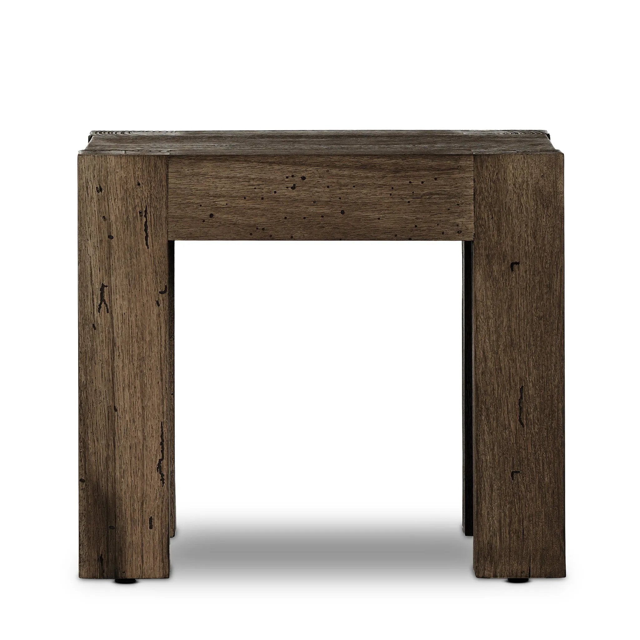 Made from thick-cut oak veneer with a faux rustic finish made to emulate wormwood, this end table features chunky squared legs and dovetail joinery detailing.As fans of modern design at Amethyst, we love the designer inspired Abaso End Table - Ebony Rustic Wormwood Oak. Amethyst Home provides interior design, new home construction design consulting, vintage area rugs, and lighting in the Calabasas metro area.