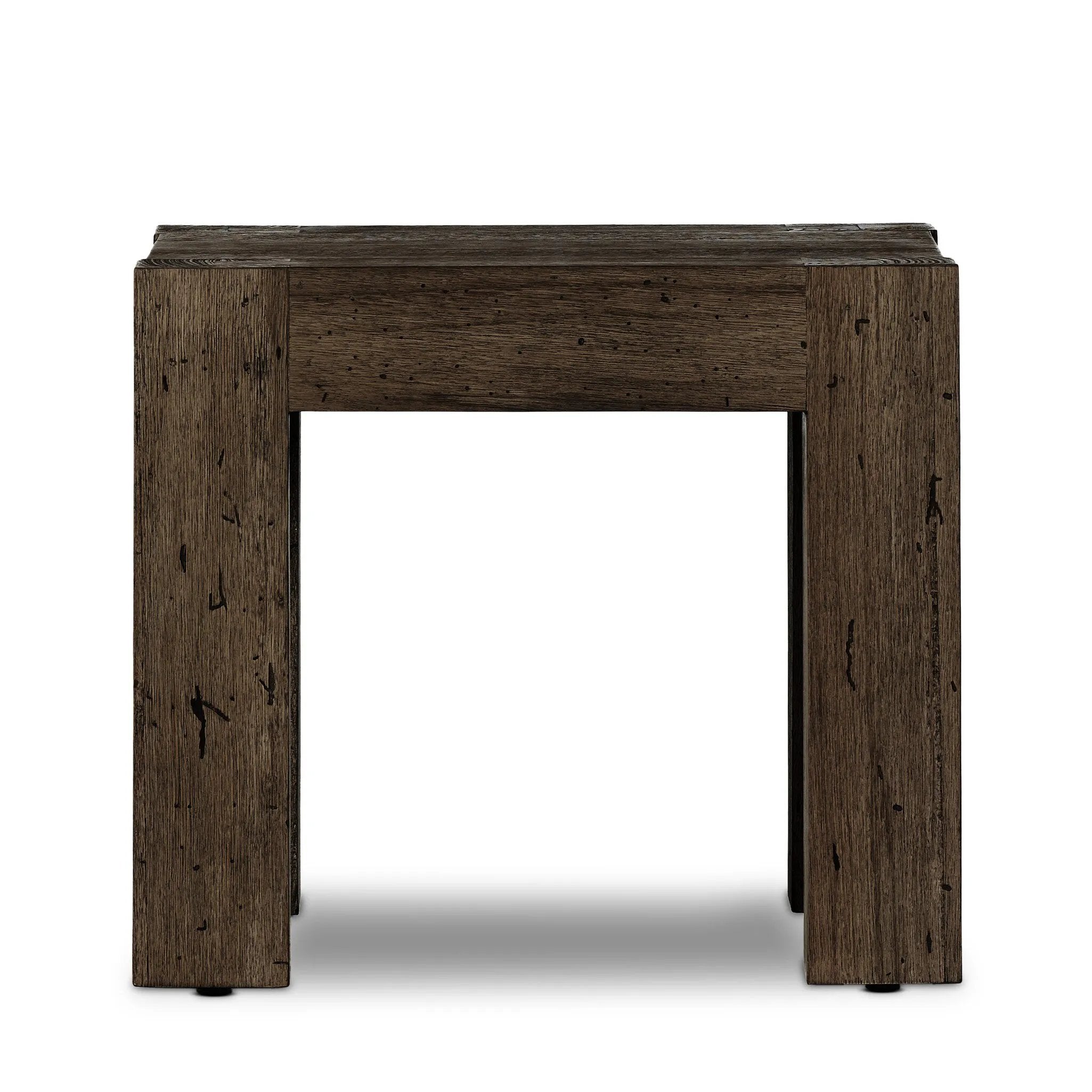 Made from thick-cut oak veneer with a faux rustic finish made to emulate wormwood, this end table features chunky squared legs and dovetail joinery detailing.As fans of modern design at Amethyst, we love the designer inspired Abaso End Table - Ebony Rustic Wormwood Oak. Amethyst Home provides interior design, new home construction design consulting, vintage area rugs, and lighting in the Salt Lake City metro area.