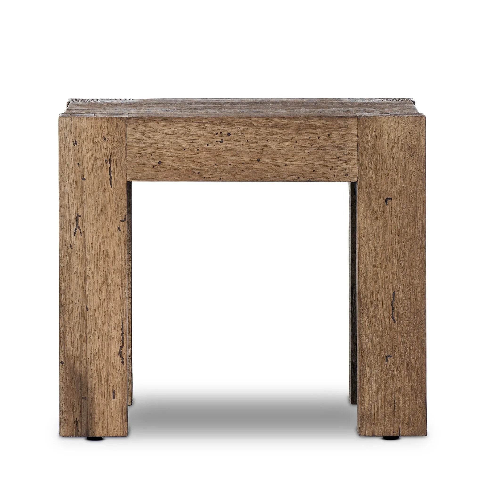 Made from thick-cut oak veneer with a faux rustic finish made to emulate wormwood, this end table features chunky squared legs and dovetail joinery detailing.As lovers of wabi sabi materials at Amethyst, we love the warm modern inspired Abaso End Table - Rustic Wormwood Oak. Amethyst Home provides interior design, new home construction design consulting, vintage area rugs, and lighting in the Dallas metro area.