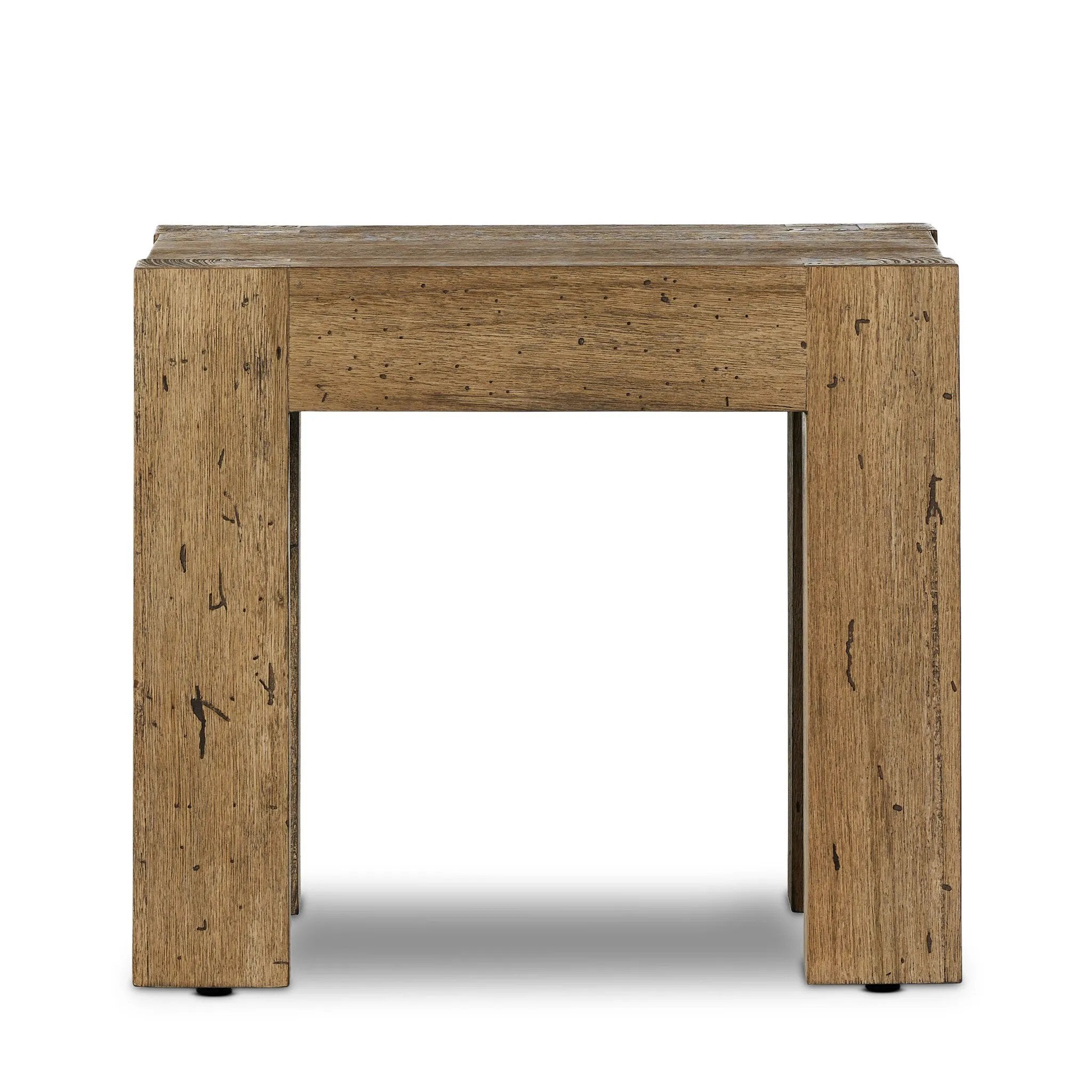 Made from thick-cut oak veneer with a faux rustic finish made to emulate wormwood, this end table features chunky squared legs and dovetail joinery detailing.As lovers of wabi sabi materials at Amethyst, we love the warm modern inspired Abaso End Table - Rustic Wormwood Oak. Amethyst Home provides interior design, new home construction design consulting, vintage area rugs, and lighting in the Salt Lake City metro area.