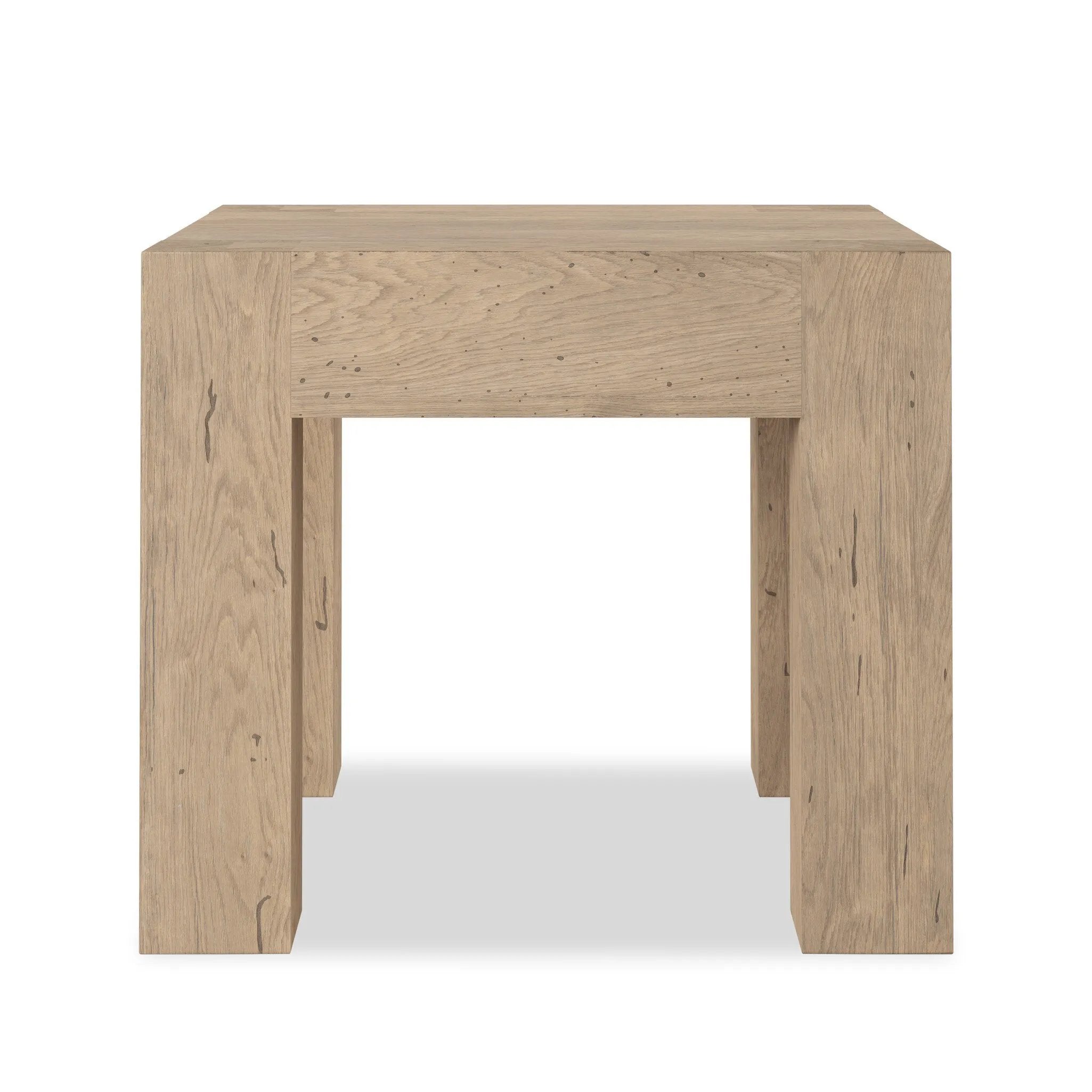 Made from thick-cut oak veneer with a faux rustic finish made to emulate wormwood, this end table features chunky squared legs and dovetail joinery detailing.As fans of luxe style at Amethyst, we love the designer inspired Abaso End Table - Whitewash Rustic Wormwood Oak. Amethyst Home provides interior design, new home construction design consulting, vintage area rugs, and lighting in the Alpharetta metro area.