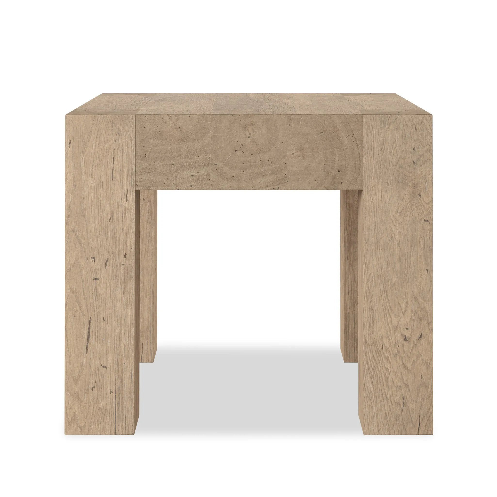 Made from thick-cut oak veneer with a faux rustic finish made to emulate wormwood, this end table features chunky squared legs and dovetail joinery detailing.As fans of luxe style at Amethyst, we love the designer inspired Abaso End Table - Whitewash Rustic Wormwood Oak. Amethyst Home provides interior design, new home construction design consulting, vintage area rugs, and lighting in the Boston metro area.